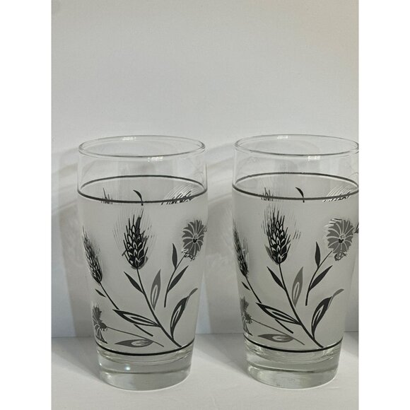 VTG Libbey Glass Company Silver Wild Flower Set of Three Flat Tumbler Glasses - Picture 2 of 5